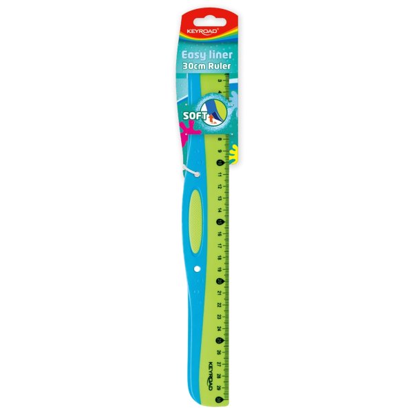 Linijka z uchwytem KEYROAD Soft Grip, 30 cm, zawieszka, mix kolorów
