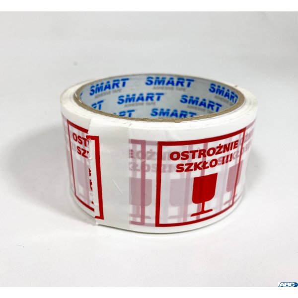 Taśma pakowa z nadrukiem OSTROŻNIE SZKŁO 48x50 SMART