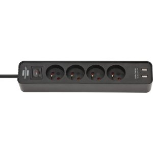 Listwa zasilająca BRENNENSTUHL ECOLOR, 4 gniazda, 2 x USB, długość przewodu: 1,5m, czarna