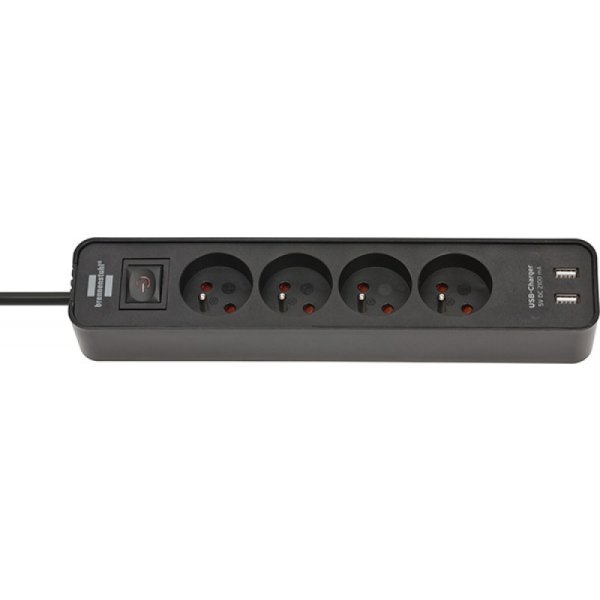 Listwa zasilająca BRENNENSTUHL ECOLOR, 4 gniazda, 2 x USB, długość przewodu: 1,5m, czarna