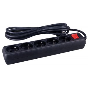Przedłużacz OFFICE PRODUCTS, 5 gniazd, 5m, z uziemieniem i wyłącznikiem, czarny