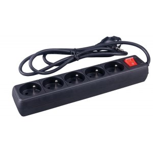 Przedłużacz OFFICE PRODUCTS, 5 gniazd, 1,5m, z uziemieniem i wyłącznikiem, czarny