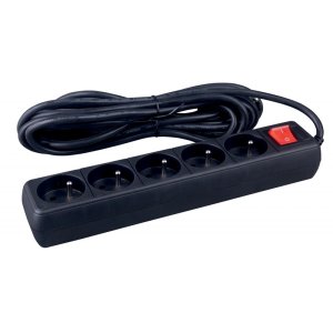 Przedłużacz OFFICE PRODUCTS, 5 gniazd, 3m, z uziemieniem i wyłącznikiem, czarny