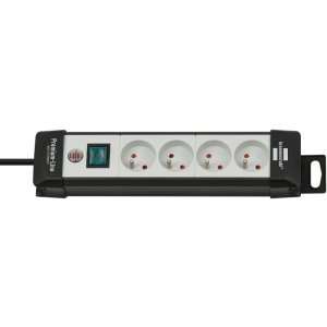 Listwa zasilająca BRENNENSTUHL Premium, 4 gniazd, zaczep, 1,8m, z wył., czarna