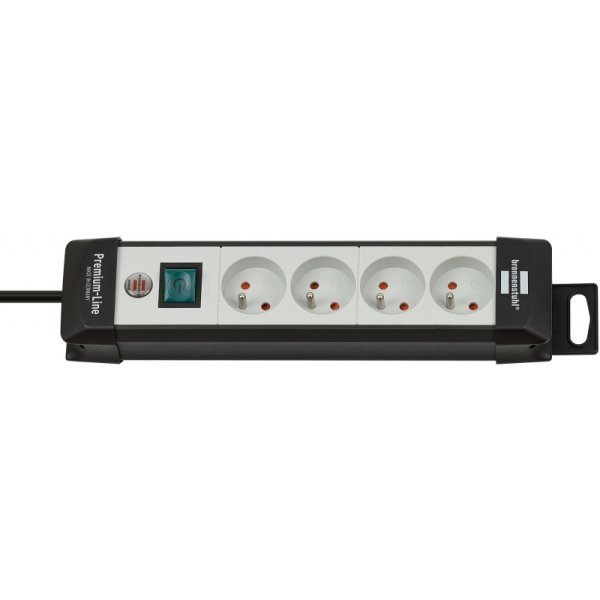 Listwa zasilająca BRENNENSTUHL Premium, 4 gniazd, zaczep, 1,8m, z wył., czarna