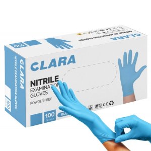 Rękawice nitrylowe bezpudrowe CLARA, 100 szt., rozmiar XS, niebieskie