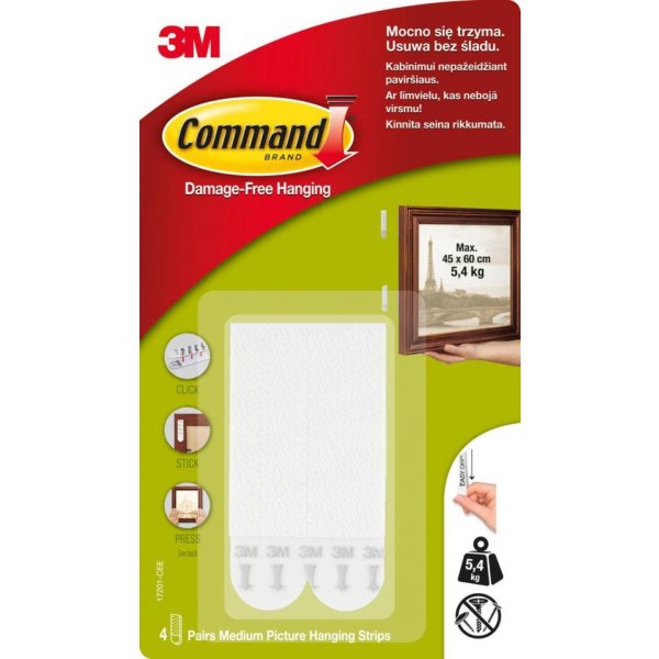 Rzepy COMMAND™ (17201 PL), do wieszania obrazów, średnie, 4 szt., białe