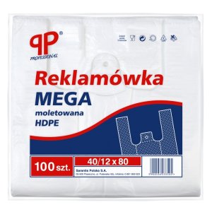 Reklamówka SARANTIS, HDPE, mega, 40 / 12 / 80 cm, 14 mikr., 100 szt., biała