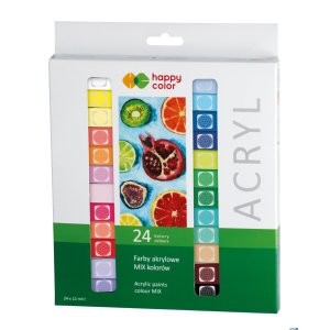 Farba akrylowa zestaw 24 kolorów x 12 ml, Happy Color HA 7370 0012-K24