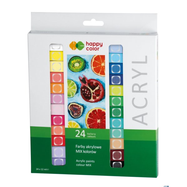 Farba akrylowa zestaw 24 kolorów x 12 ml, Happy Color HA 7370 0012-K24