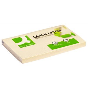 Bloczek samoprzylepny Q-CONNECT 100% Recycled, 127x76mm, 100 kart., żółty