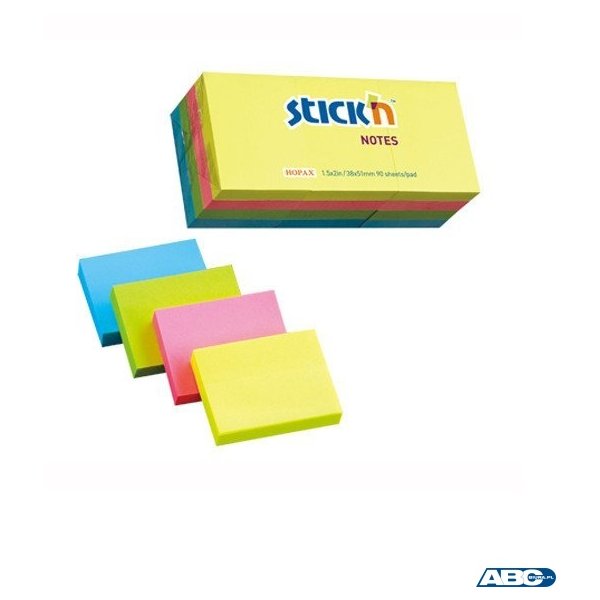 Bloczek STICKN 38x51mm mix neonowy 12 bloczków x 100 kartek 21532