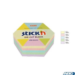Notes sześciokąt, 61x70mm, mix 5 kol. pastelowych, 250kart. Stickn 21826