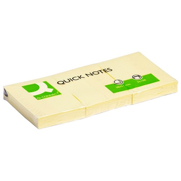 Bloczek samoprzylepny Q-CONNECT, 38x51mm, 3x100 kart., jasnożółty