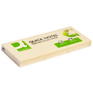 Bloczek samoprzylepny Q-CONNECT 100% Recycled, 38x51mm, 3x100 kart., żółty