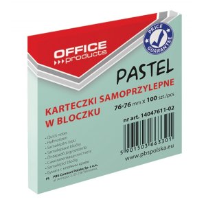 Bloczek samoprzylepny OFFICE PRODUCTS, 76x76mm, 1x100 kart., pastel, zielony