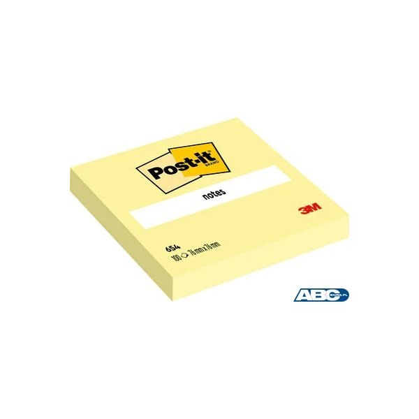 Bloczek samoprzylepny POST-IT (654), 76x76mm, 12x100 kart., żółty