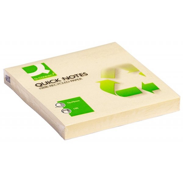 Bloczek samoprzylepny Q-CONNECT 100% Recycled, 76x76mm, 100 kart., żółty