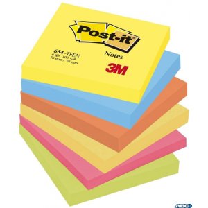 Bloczek samoprzylepny POST-IT (654-TFEN), 76x76mm, 6x100 kart., paleta energetyczna