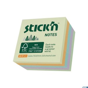 Bloczek kostka 51x51mm, pastel żół / pom / nieb / fiol / ziel, 240 k. 21888 notes
