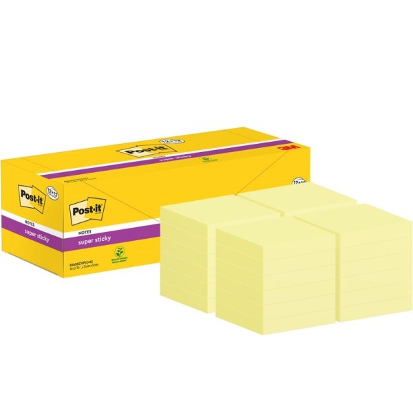 Karteczki samoprzylepne POST-IT Super Sticky, 76x76mm, 24x90 kart., kanarkowy żółty