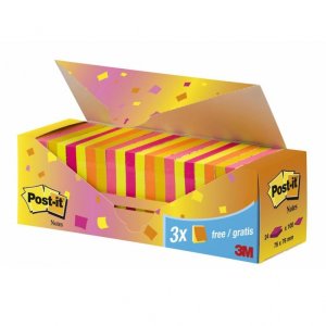Karteczki samoprzylepne POST-IT® (654-NP24), 76x76mm, 21 + 3x100 kart., mix kolorów, 3 bloczki GRATIS