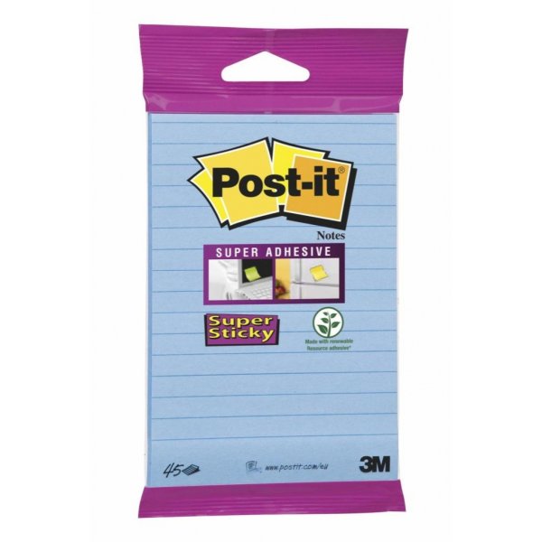 Karteczki samoprzylepne POST-IT® Super sticky, (6844-L-NB), 152x102mm, 45 kart., zawieszka, niebieskie