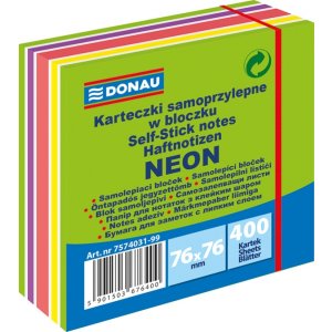 Kostka samoprzylepna DONAU, 76x76mm, 1x400 kart., neon-pastel, mix zielony