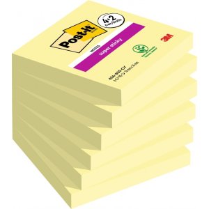 Karteczki samoprzylepne POST-IT® Super Sticky (654-P6SSCY-EU), 76x76mm, 4 + 2x90 kart., żółte, 2 bloczki GRATIS