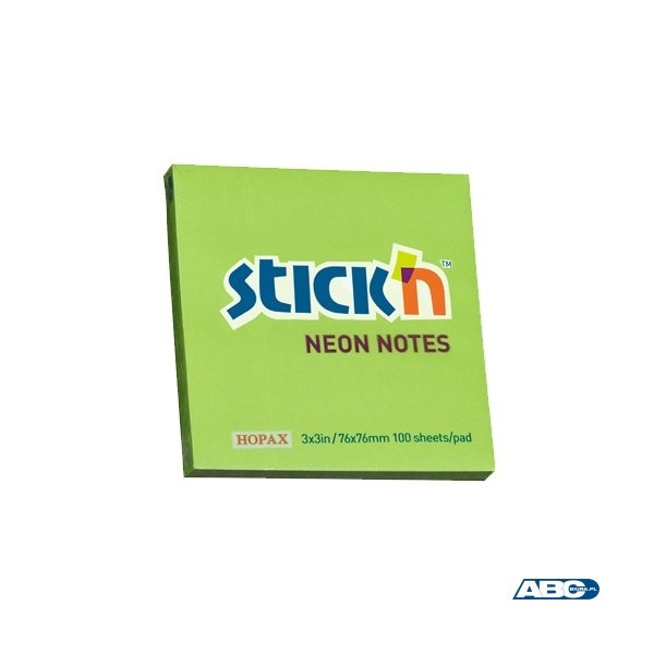 Bloczek STICKN 76x76mm zielony neonowy 100k 21167 STICKN