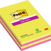 Karteczki samoprzylepne POST-IT® Super Sticky, 127x203mm, 4x45 kart., w linie, mix kolorów