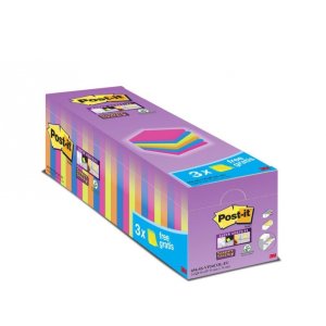 Karteczki samoprzylepne POST-IT® Super Sticky (654-SS-VP24COL), 76x76mm, 24x90 kart., mix kolorów, 3 Karteczki GRATIS