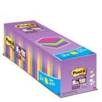 Karteczki samoprzylepne POST-IT® Super Sticky (654-SS-VP24COL), 76x76mm, 24x90 kart., mix kolorów, 3 Karteczki GRATIS