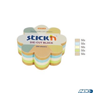 Notes kwiatek, 67x67mm, mix 5 kol. pastel + recykling 250kart. Stickn 21834