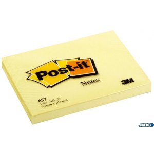 Bloczek samoprzylepny POST-IT (657), 102x76mm, 1x100 kart., żółty (X)