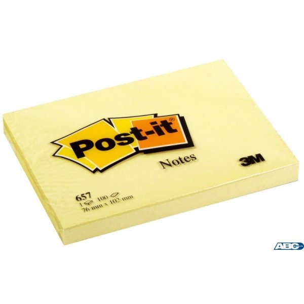 Bloczek samoprzylepny POST-IT (657), 102x76mm, 1x100 kart., żółty (X)
