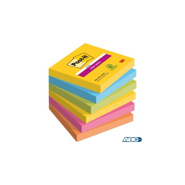 Bloczek samoprzylepny POST-IT Super Sticky,, 76x76mm, 6x90 kart., CARNIVAL