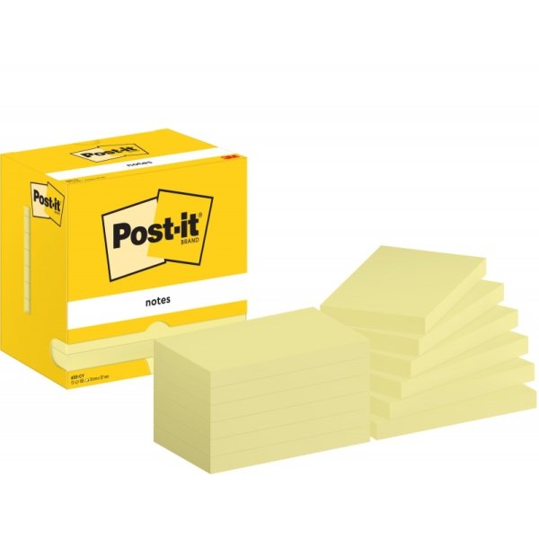 Bloczek samoprzylepny POST-IT, 76x127mm, 12x100 kart., żółty