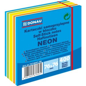 Kostka samoprzylepna DONAU, 76x76mm, 1x400 kart., neon-pastel, mix niebieski