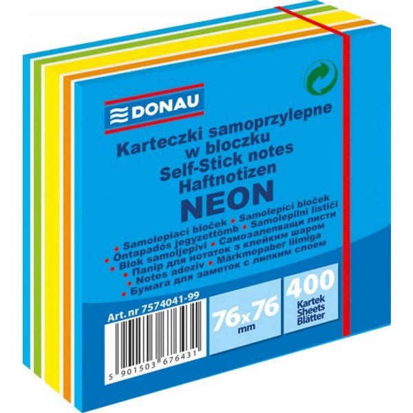 Kostka samoprzylepna DONAU, 76x76mm, 1x400 kart., neon-pastel, mix niebieski