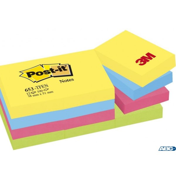 Bloczek samoprzylepny POST-IT (653-TFEN), 38x51mm, 12x100 kart., ENERGETIC