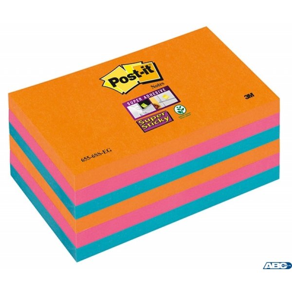 Bloczek samoprzylepny POST-IT_ Super Sticky (655-6SS-EG), 127x76xmm, 6x90 kart., promienne kolory