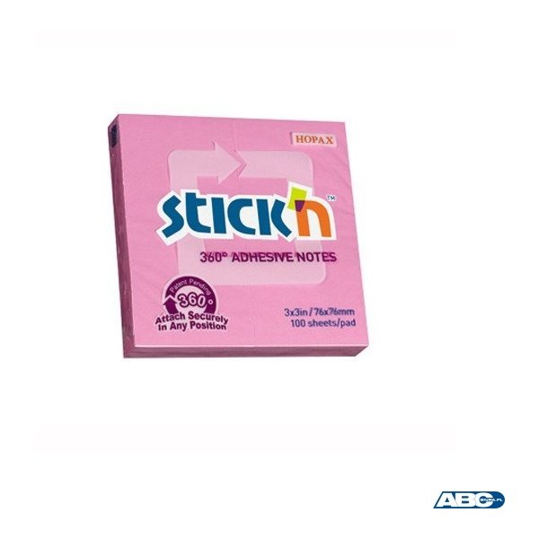 Bloczek STICKN 76x76mm 360stopni różowy 21554