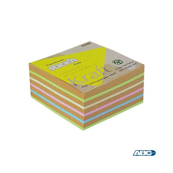 Notes kostka kraft 76x76mm, 5 kolorów, 400 kart. Stickn 21824