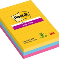 Karteczki samoprzylepne POST-IT® Super Sticky w linie (4690-SS3RIO-EU), 101x152mm, 3x90 kart., paleta Carnival
