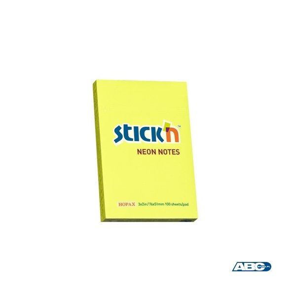 Bloczek STICKN 76x51mm żółty neon 100k 21132