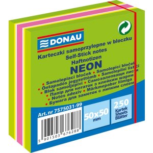 Mini kostka samoprzylepna DONAU, 50x50mm, 1x250 kart., neon-pastel, mix zielony