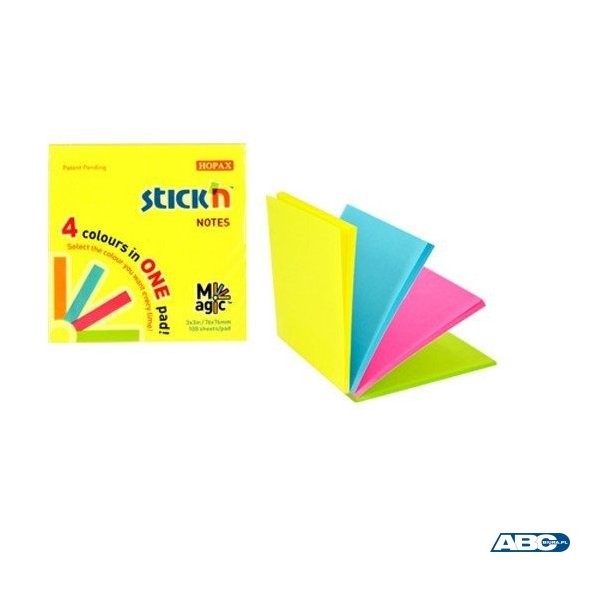 Bloczek STICKN MAGIC PAD 76x76mm neon mix kolorów 21571