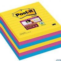 Bloczek samoprzylepny POST-IT Super Sticky w linie (675-SS6RIO-EU), 101x101mm, 6x90 kart., paleta Rio de Janeiro