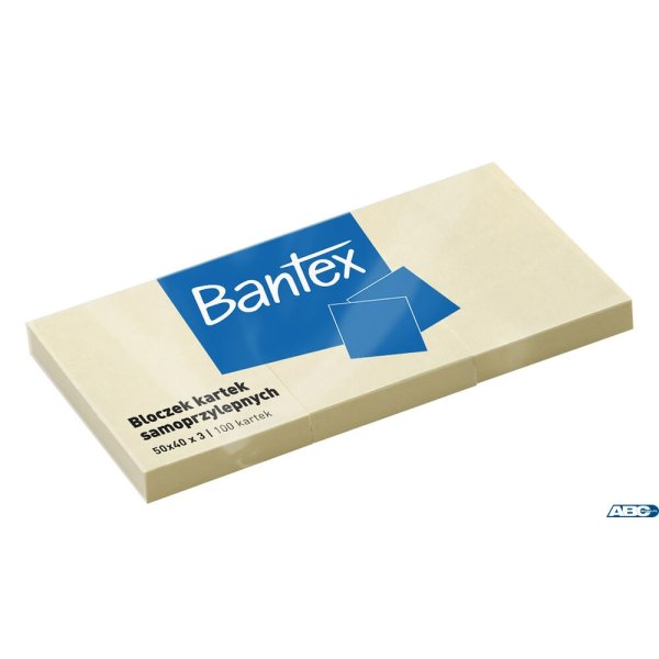 Bloczek samoprzylepne 50x40mm x 3, 100 kartek, żółty BANTEX 400086386